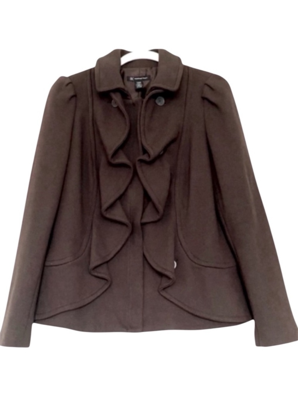 INC International Concepts Ruffle Detail Blazer Dress Jacket Brown Size L